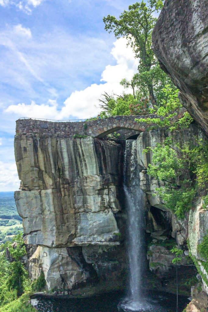 Lovers leap waterfall at rock city