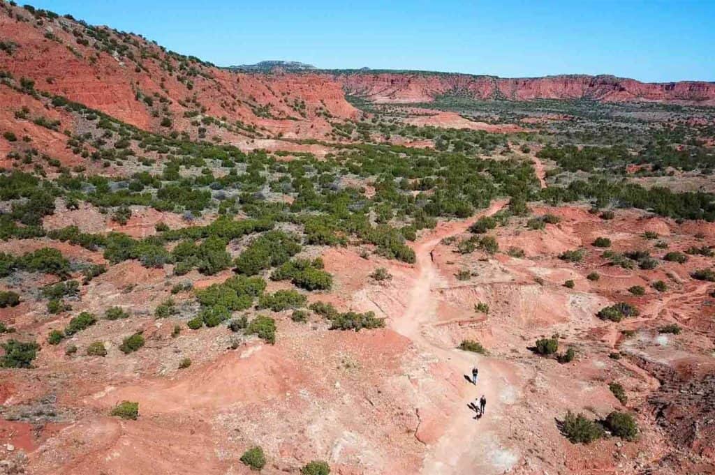 Drone image of North Prong Trail at Caprock Canyons State Park.
